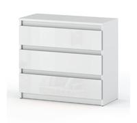 Commode Blanc brillant avec 3 tiroirs 80 cm - meuble TV, mobilier pour salon et chambre