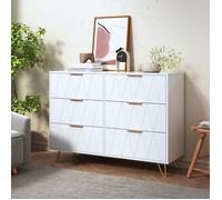 Commode Blanche 6 Tiroirs, Commode pour Chambre, Meuble de Rangement pour Le Salon, la Salle à Manger ou l'Entrée, 100 x 34 x 72 CM