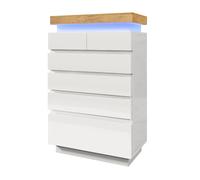Commode blanche à haute gloss, 6 tiroirs, LED (contrôlable via app), pour salon/salle à manger, 115x73x39 cm