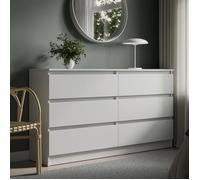 Commode blanche avec 6 tiroirs - 140x35x78 cm - Commode de chambre style scandinave - Meuble de chambre - Blanc