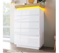 Commode blanche brillante à 6 tiroirs avec éclairage LED et contrôle par application