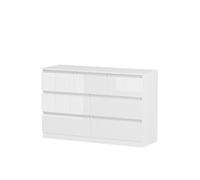 Commode blanche brillante à 7 tiroirs pour chambre à coucher et salon, design contemporain moderne avec grand espace de rangement, 120 cm x 77 cm