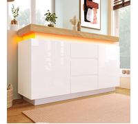 Commode blanche brillante avec LED, 2 portes et 3 tiroirs