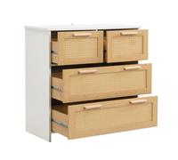 Commode blanche et naturelle à 4 tiroirs décor rotin MDF 80 x 38 x 80 cm