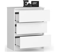 Commode blanche mate avec 3 tiroirs - Largeur 60 cm