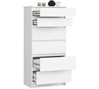 Commode blanche mate avec 6 tiroirs - Largeur 60 cm