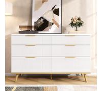 Commode blanche moderne avec six tiroirs spacieux, idéale pour une chambre ou un hall d'entrée, design robuste et léger