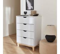 Commode Blanche Scandinave - Floki - Chiffonnier Avec Pieds En Bois De Sapin, 4 Tiroirs, 60x40x90cm Blanc TU