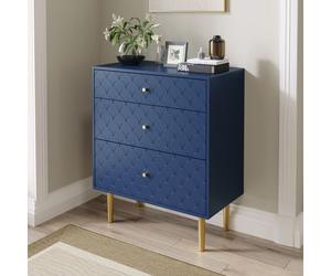 Commode Bleu Marine - Sécurisée Angles Arrondis - Dessus Motif Écailles Unique - 3 Tiroirs Profondeurs Différentes & Pieds