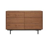 Commode bois foncé noyer et métal noir 6 tiroirs l120 cm manny