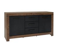 Commode Buffet à 2 portes et 3 tiroirs, coloris Chêne marron foncé/Chêne noir - Longueur 160 x Profondeur 45 x Hauteur 85 cm - -