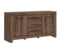 Commode Buffet à 2 portes et 3 tiroirs, coloris Chêne marron foncé - Longueur 160 x Profondeur 45 x Hauteur 85 cm