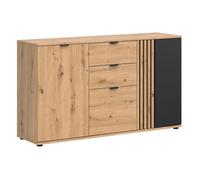 Commode buffet à 3 portes et 2 tiroirs ,coloris Chêne artisan/Noir - Longueur 150.5 x Profondeur 40 x Hauteur 87 cm