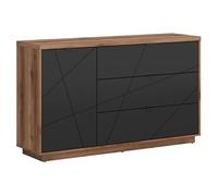 Commode Buffet avec 1 porte et 3 tiroirs, coloris Chêne delano / Noir mat - Longueur 156 x Profondeur 42,5 x Hauteur 93 cm - -