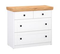 Homestyle4u Commode Sideboard Chêne blanc en bois massif 4 tiroirs – 92,3×82×41,8 cm