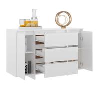 Commode/Buffet contemporain, et 3 tiroirs, Blanc brillant, 120x41x75 cm, Bois ingénierie LL0000125070