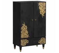 Commode/Buffet Haut Armoire moderne 1 PC - Solide - Classeur de rangement - Noir 60x33x100 cm Bois de mangue massif LH25629635706