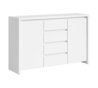 Commode buffet meuble de rangement à 2 portes et 4 tiroirs, coloris Blanc/Blanc Mat - Longueur 143,5 x Profondeur 40,5 x Hauteur 92 cm - -