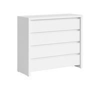 Commode Buffet Meuble de rangement à 4 tiroirs, coloris Blanc/Blanc Mat - Longueur 105 x Profondeur 40,5 x Hauteur 92 cm - -