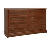 Commode buffet meuble de rangement à 8 tiroirs, couleur châtaigne - Longueur 153,5 x Profondeur 45 x Hauteur 90,5 cm - -