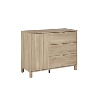 Commode calypso 3 tiroirs 1 porte effet bois chêne doré effet claustra