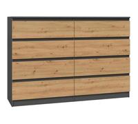 Commode - CDF - MILAN - 8 tiroirs - Gris mat - Aspect bois - Style moderne