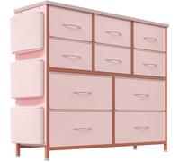 Commode Chambre - 10 Tiroirs en Tissu -SALUT- Meuble de Rangement-ROSE