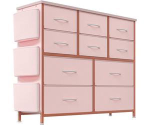 Commode Chambre - 10 Tiroirs en Tissu -SALUT- Meuble de Rangement-ROSE