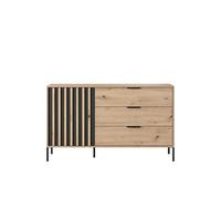 Commode Chambre 3 tiroirs et 1 porte avec pieds et poignées en métal 138cm Chêne et Noir - LYTA