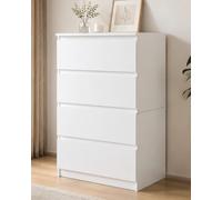 Commode Chambre 4 Tiroirs Commode Blanche 60 x 40 x 98 cm | Chiffonnier Haut Meuble de Rangement Chambre Commode Chambre Adulte Meuble Tiroir pour Chambre Salon et Entrée