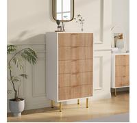 Commode Chambre 5 Tiroirs - Meuble de Rangement - 60x34x110 cm - Chiffonier - Bois naturel + Blanc