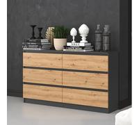 Commode, chambre à coucher couloir, armoire, sideboard, highboard avec 6 tiroirs, largeur 140 cm hauteur 75 | Anthracite Artisan Parfait pour le salon, la chambre à coucher ou la salle à manger