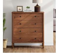 Commode chambre APOANA H 99 cm 4 tiroirs en bois massif coloris châtaignier meuble de rangement pour vêtements