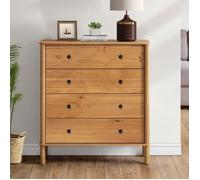 Commode chambre APOANA H 99 cm 4 tiroirs en bois massif coloris chêne meuble de rangement pour vêtements