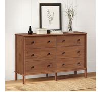 Commode chambre APOANA L 132 cm 6 tiroirs en bois massif coloris châtaignier, meuble de rangement pour vêtements