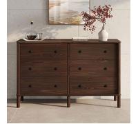 Commode chambre APOANA L 132 cm 6 tiroirs en bois massif coloris noyer, meuble de rangement pour vêtements