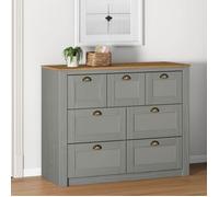 Commode chambre BOLTON L 110 cm en bois massif lasuré gris et brun 7 tiroirs meuble de rangement adulte buffet