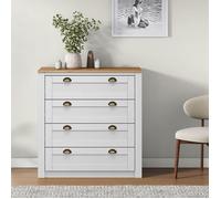 Commode chambre BOLTON L 91 cm en bois massif lasuré blanc et brun avec 4 grands tiroirs et poignées style campagne