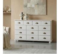 Commode chambre COLMAR L 117 cm 11 tiroirs en bois massif blanc chiffonnier apothicaire rangement