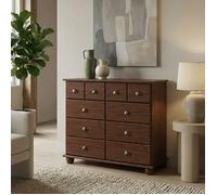Commode chambre COLMAR L 92 cm 8 tiroirs en bois massif brun foncé chiffonnier apothicaire rangement avec poignées en métal