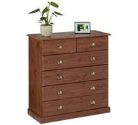 IDIMEX Commode Chambre Paris L 91 cm en Bois Massif Brun foncé avec 6 tiroirs, Meuble de Rangement Adulte lasuré avec poignées Coquille en métal Style Maison de Campagne