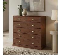 IDIMEX Commode Chambre Paris L 91 cm en Bois Massif Brun foncé avec 6 tiroirs, Meuble de Rangement Adulte lasuré avec poignées Coquille en métal Style Maison de Campagne