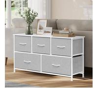 Commode Chambre WOLTU - 5 Tiroirs en Tissu - Bois d'Ingénierie et Métal - Gris+Blanc W0ITT5011