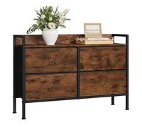 Commode Chambre WOLTU - Meuble 4 tiroirs en Tissu - Cadre en Acier - Effet de Bois Brûlé+Noir W0ITT7055