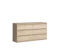 Commode CHELSEA 6 Tiroirs - Couleur chêne - L 154 x P 42,2 x H 79,9 cm