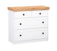 Homestyle4u Commode Sideboard Chêne blanc en bois massif 4 tiroirs – 92,3×82×41,8 cm
