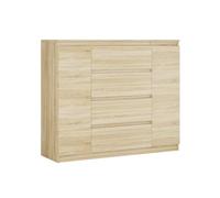 Commode : Chêne Sonoma, 140 x 39 x 101 cm, 2 portes, 4 tiroirs