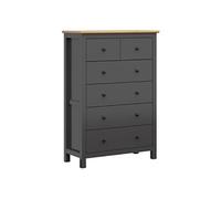 Commode Chiffonnier à 6 tiroirs, coloris Gris graphite/Chêne artisan - Longueur 101 x Profondeur 44 x Hauteur 145 cm - -