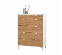 Commode Chiffonnier Meuble de rangement avec 5 tiroirs coloris Blanc/chêne Albar