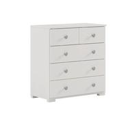 Commode Chiffonnier Meuble de rangement avec 5 tiroirs, en pin massif coloris Blanc